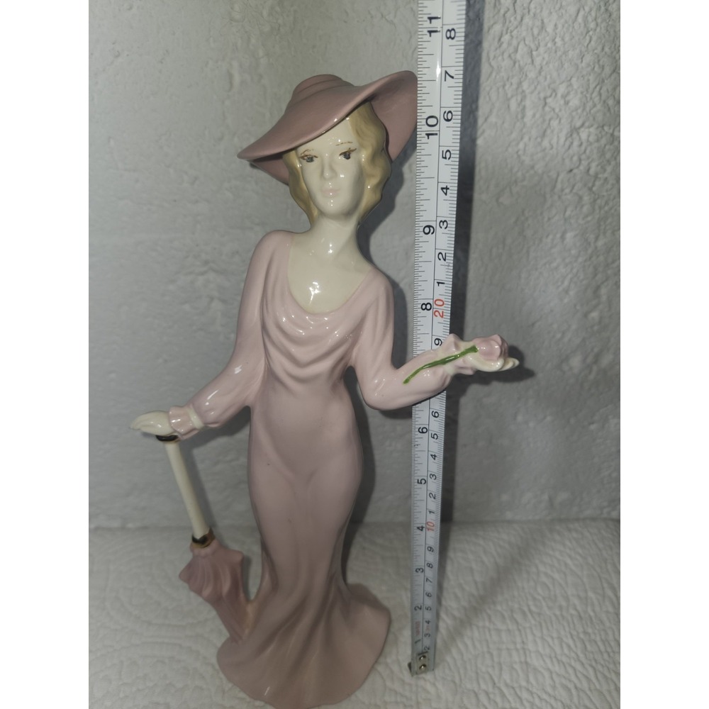 Vintage Art Deco Pink Lady With Umbrella Porcelain Figure 11" - Picture 7 of 10